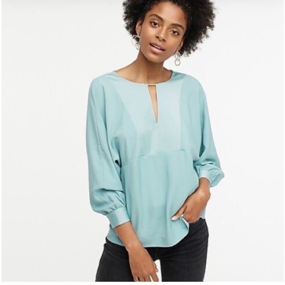 J. Crew Keyhole V-neck Blouse Satin-Backed Crepe
